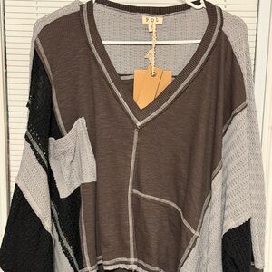 POL Charcoal and Light Gray V-Neck Top

 LAST CALL !!!!!!